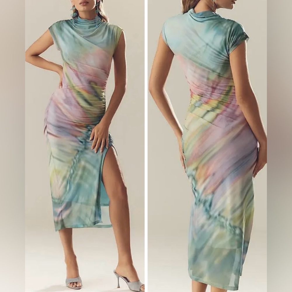 Anthropologie The Maya Ruched Cowl-Neck Mesh Dress, Size XS